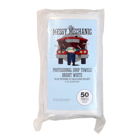 Monarch Messy Mechanic Shop Towels 12x14 White (50pk) AT-WST50-BG